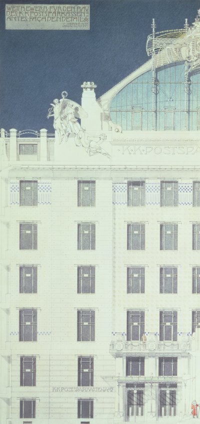 Post Office Savings Bank, Vienna, Design Showing Detail of the Facade by Otto Wagner
